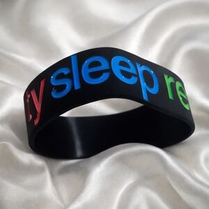 Unisex Wristband Colorful Black "PARTY SLEEP REPEAT" Rubber Band Bracelet